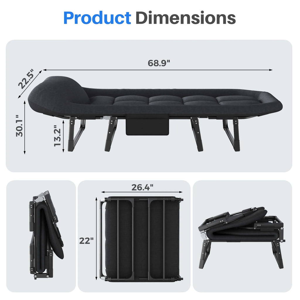 Folding Camping Makeshift Bed with Mattress Lightweight Adjustable Camping Bed Supports 450 lbs Camping Cot with Carry Bag 6 Angle Camping Bed for Camp Outdoor