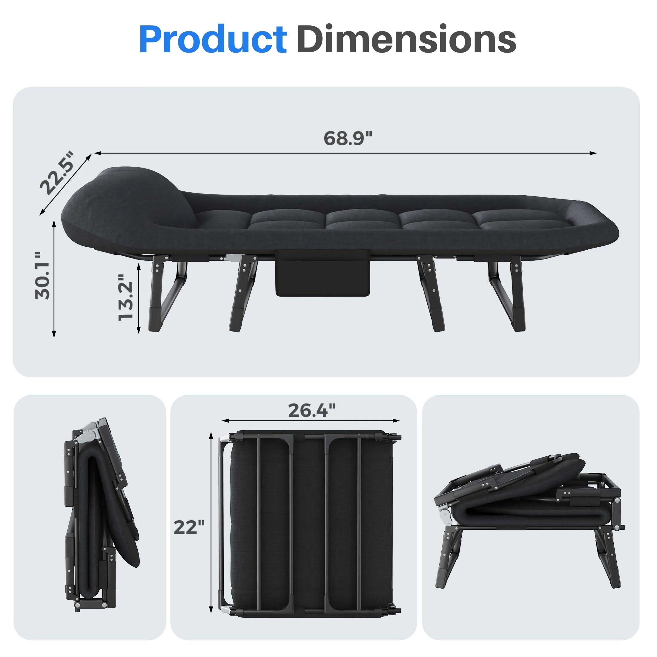 Folding Camping Makeshift Bed with Mattress Lightweight Adjustable Camping Bed Supports 450 lbs Camping Cot with Carry Bag 6 Angle Camping Bed for Camp Outdoor