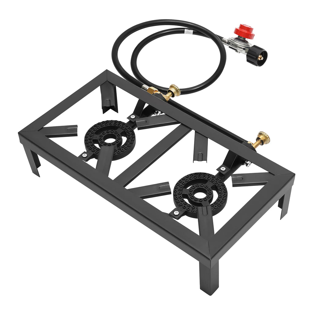 8000W Portable Double Burner Outdoor Gas Stove Propane Cooker with Adjustable 0-10Psi Regulator Hose for Patio Camping, BBQ