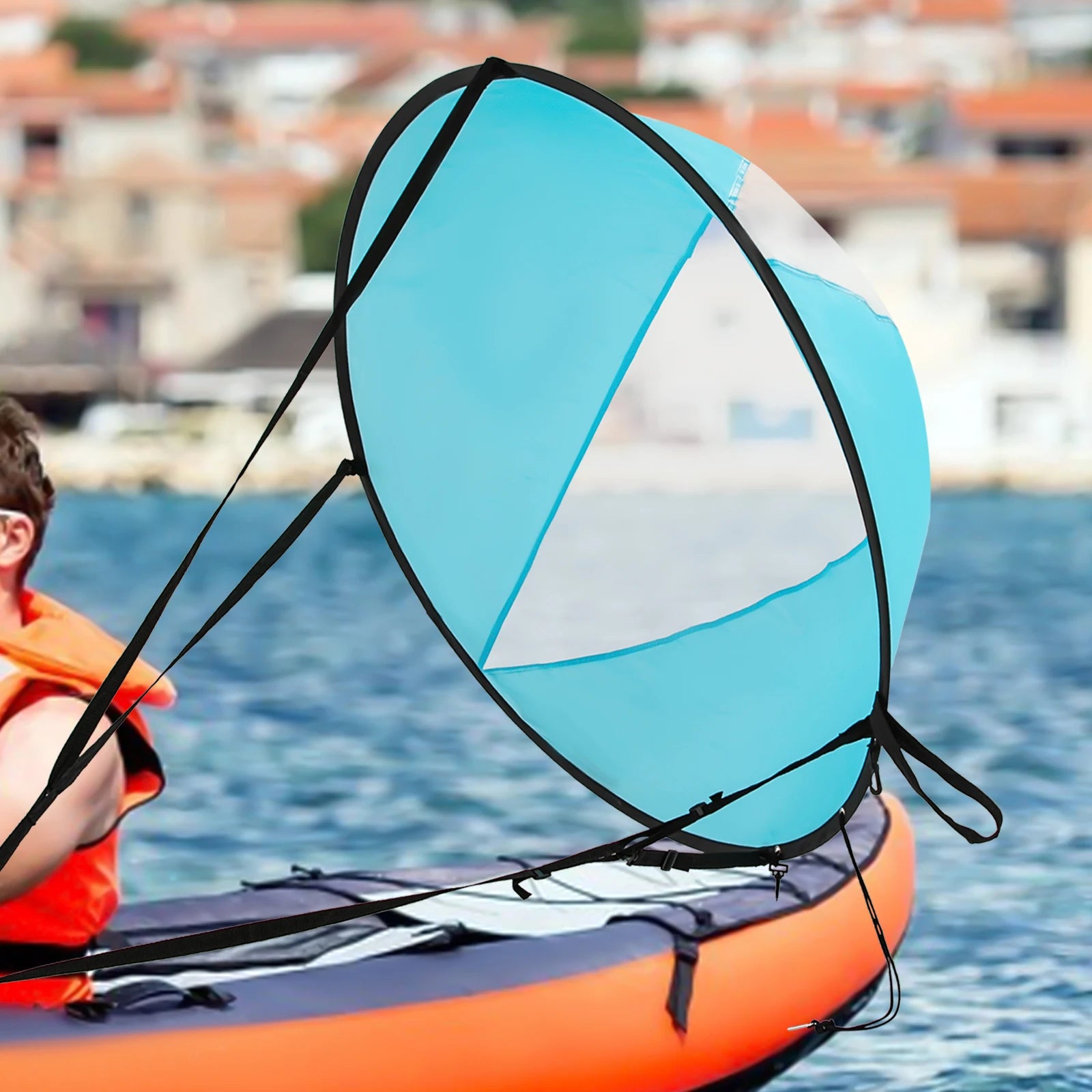 Kayak Sail 42.5" Kayak Downwind Sail - Foldable Paddle Board Wind Sail With Instant Popup & Secure Locking For Kayak Canoe & Sup