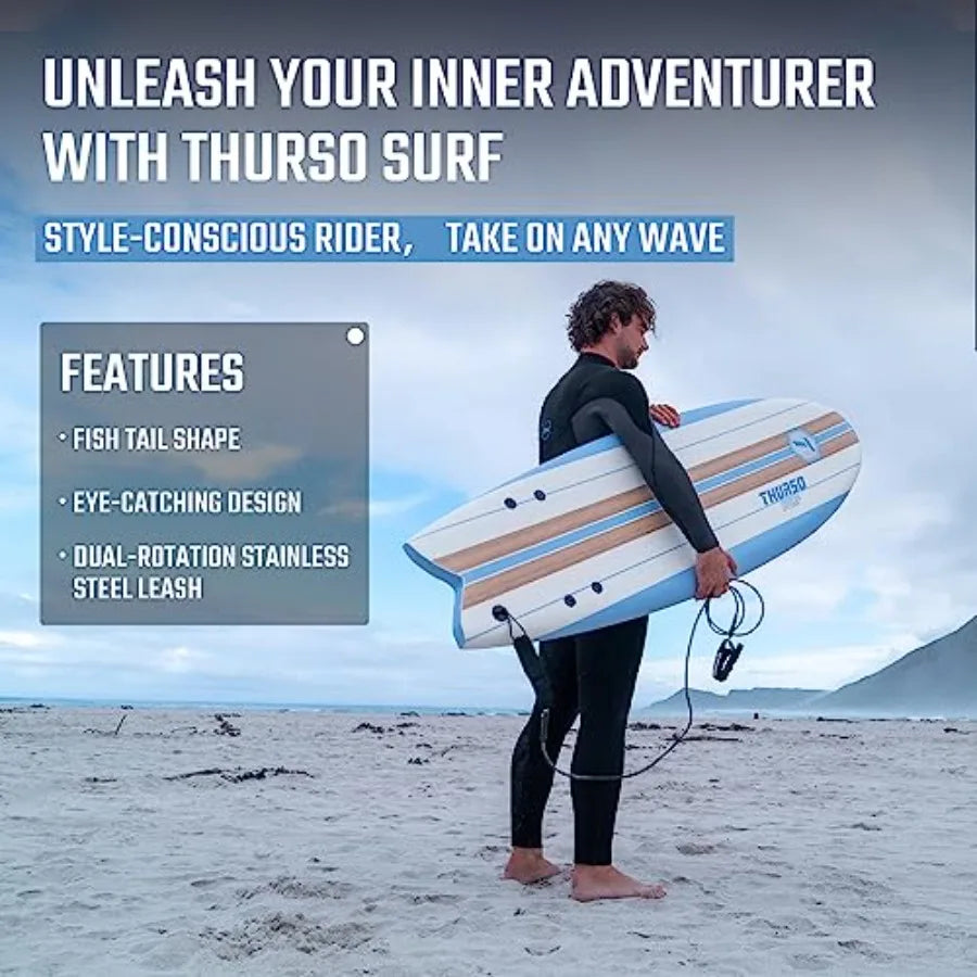 5'10'' Soft Top Foam Surfboard Fish Surf board for and Adults Includes Twin Fins Double Swivel Leash EPS Core IXPE Deck