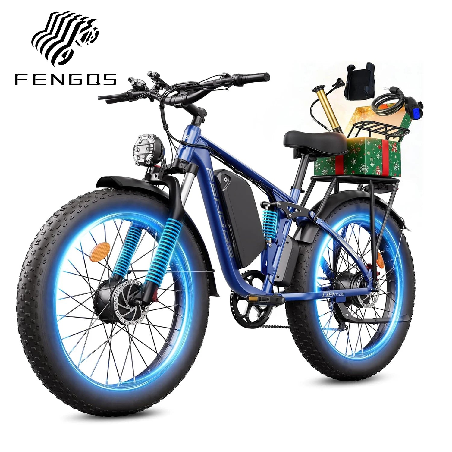 Q8 PLUS 52V 5000W Adult Electric Bicycle, 45MPH Dual Motor E-Bike 100 mile Full Suspension 26 inch Fat Tires Off-Road