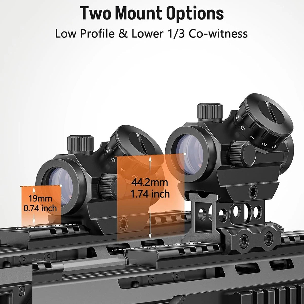 2MOA Red Dot Sight 1x25mm Reflex Sight Waterproof, Shockproof & Fog-Proof Red Dot Scope w/1 inch Riser Mount