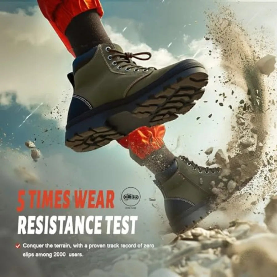 Men's Hiking Boots Rugged Leather, Combat Style Lace Up w/Side Zipper, Durable Outsole for Outdoor Trekking and Trail.