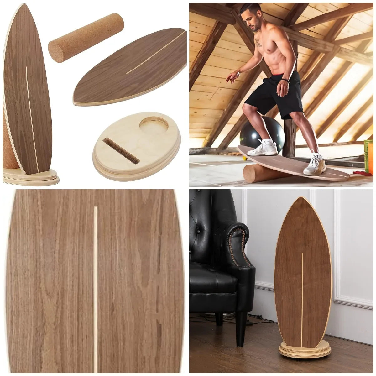 Balance Board Indoor Surfboard Surf Style Home Fitnwith Wheel for Exercise, Athletic Training and