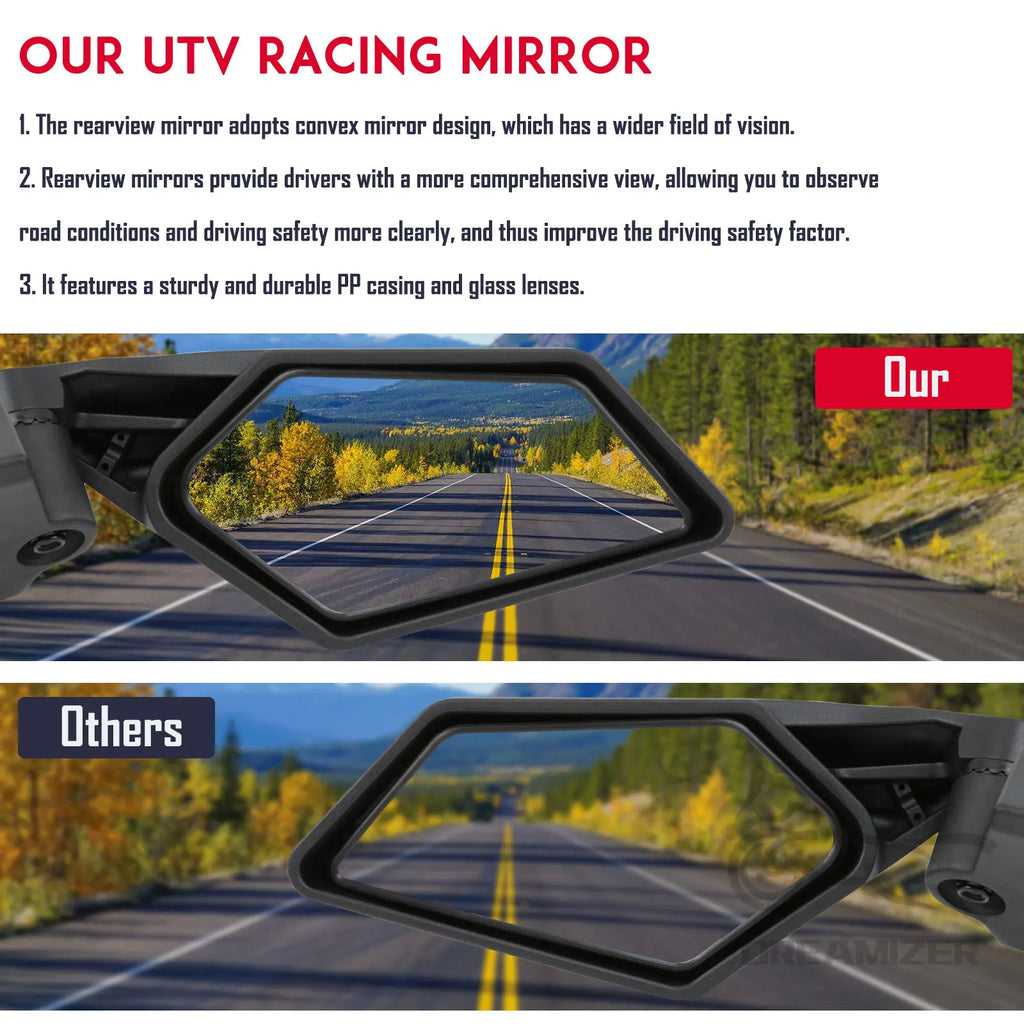 Left Right UTV Side View Mirrors Rearview Mirror Adjustable for Can Am Maverick X3 for Suzuki King Quad 2017-2022