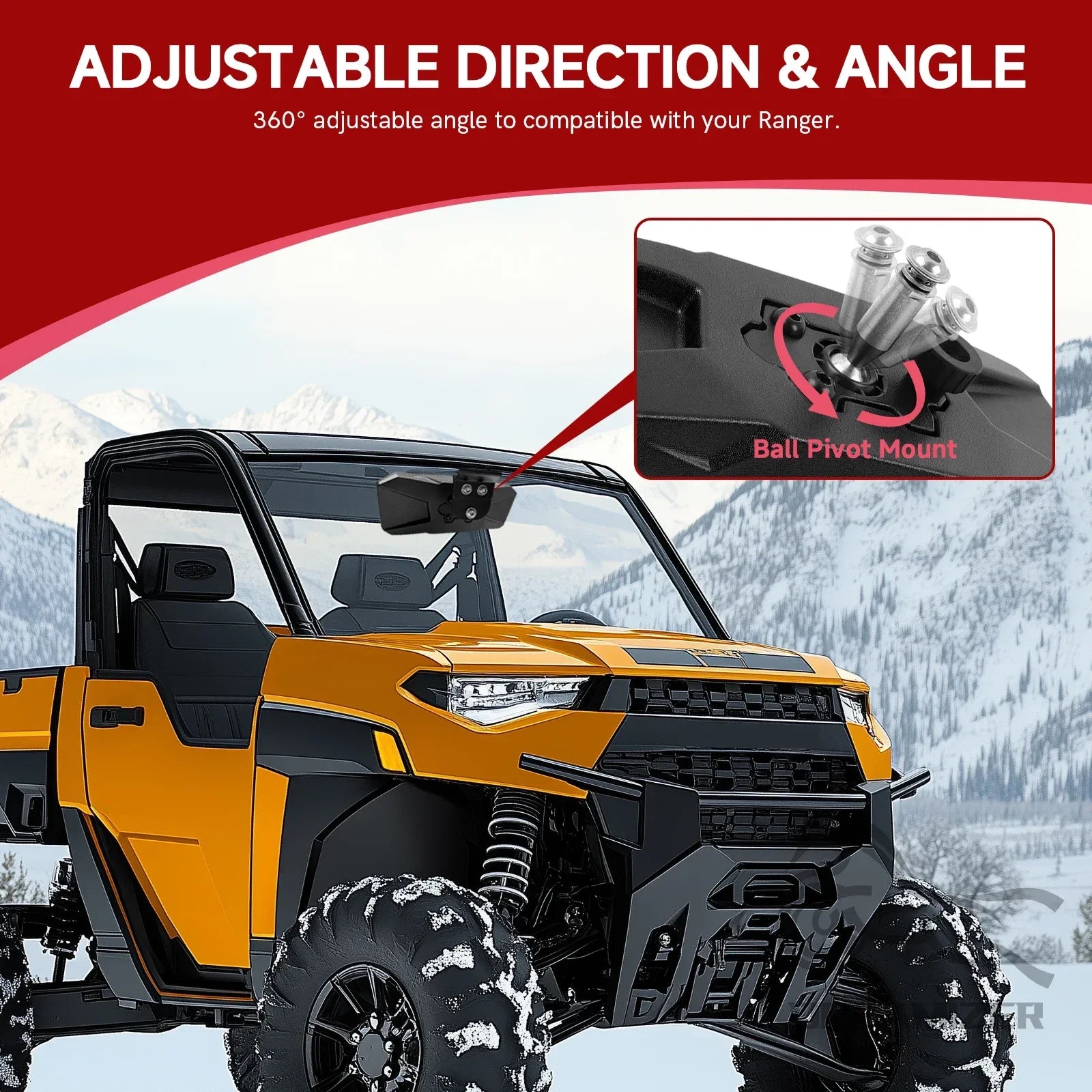 UTV  RView Mirror Off-road For 2015-2023 Polaris Ranger 570 900 1000 Crew XP 1000 Crew Can Am Defender Accessories 360°
