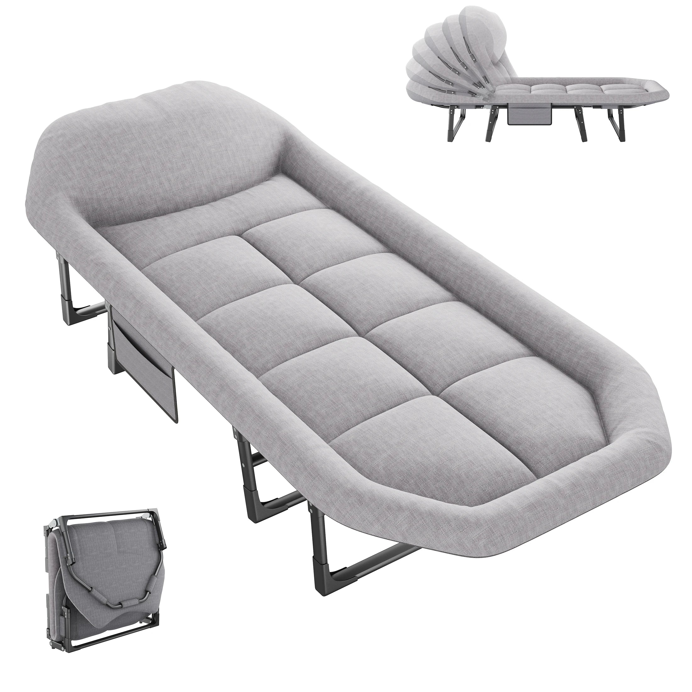 Folding Camping Makeshift Bed with Mattress Lightweight Adjustable Camping Bed Supports 450 lbs Camping Cot with Carry Bag 6 Angle Camping Bed for Camp Outdoor