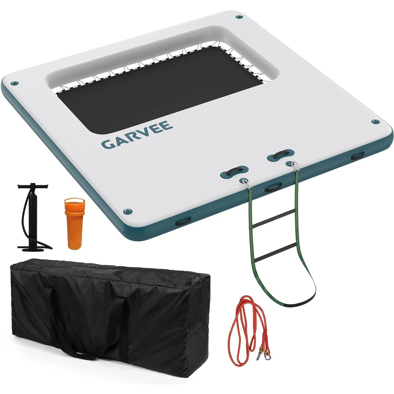 10x10FT Inflatable Floating Dock Platform w/Mesh Swim Area, Boats, Pool, Lake, Beach or Ocean