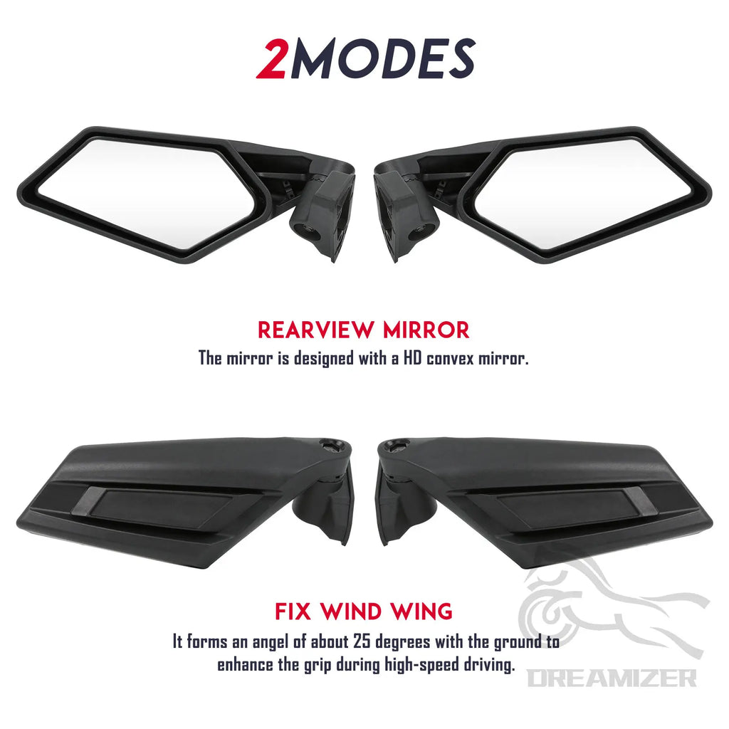 Left Right UTV Side View Mirrors Rearview Mirror Adjustable for Can Am Maverick X3 for Suzuki King Quad 2017-2022