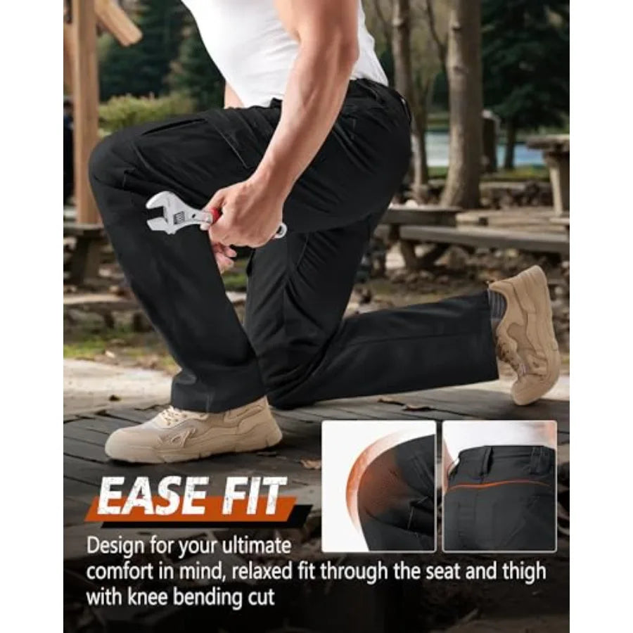 Men's Stretch Tactical Pants, Ripstop Cargo Pants, Outdoor Lightweight EDC Hiking Work Pants with 10 Pockets.
