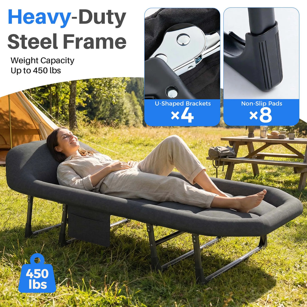 Folding Camping Makeshift Bed with Mattress Lightweight Adjustable Camping Bed Supports 450 lbs Camping Cot with Carry Bag 6 Angle Camping Bed for Camp Outdoor