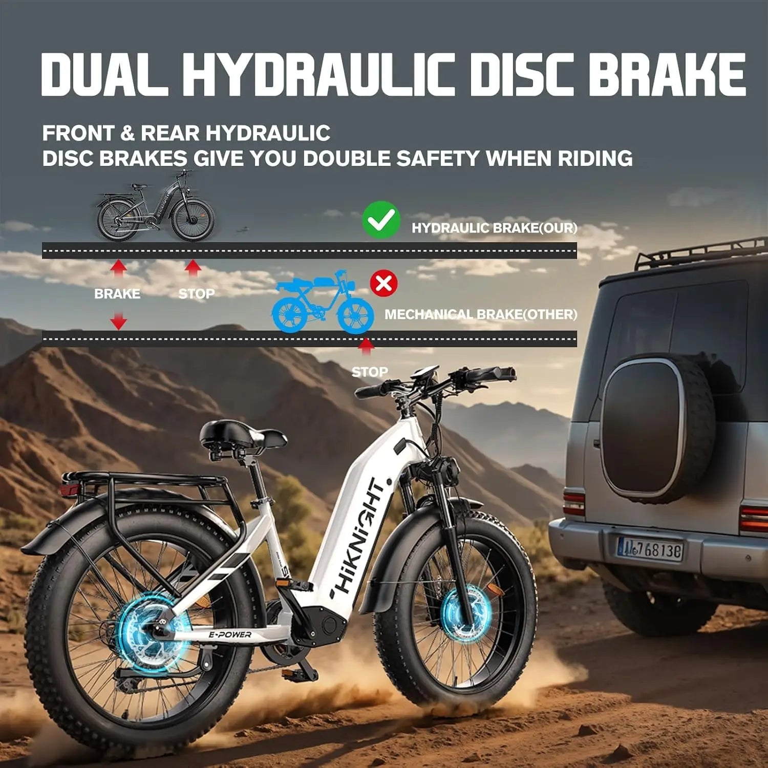 H2PRO Dual Motor Electric Bicycle, 26 Inch Wide Tire Fast Charging Version, Unisex Off-Road Mountain Electric Bicycle