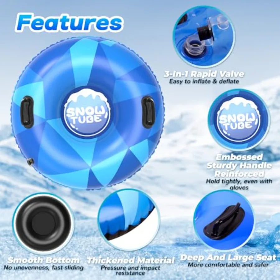 4 Pack Snow Tubes, Snow Sled for Adults, Cold-Resistant, Inflatable Snow Tube, Thickened Heavy Duty Sleds w/Handle for Winter  Sledding.