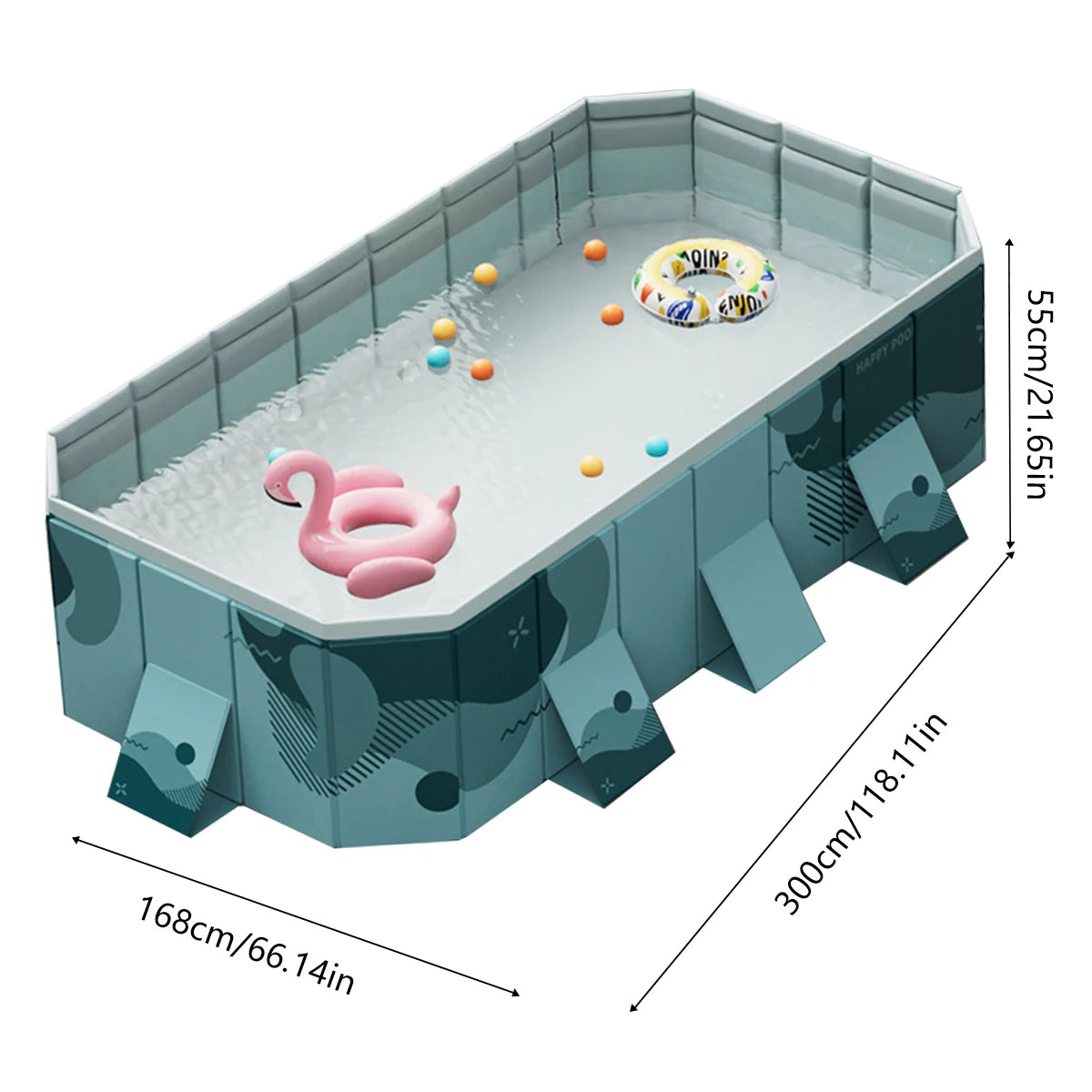 2.6/3m Foldable Large Rectangular Outdoor Family Swimming Pool, Non-Inflatable, Easy Set-up