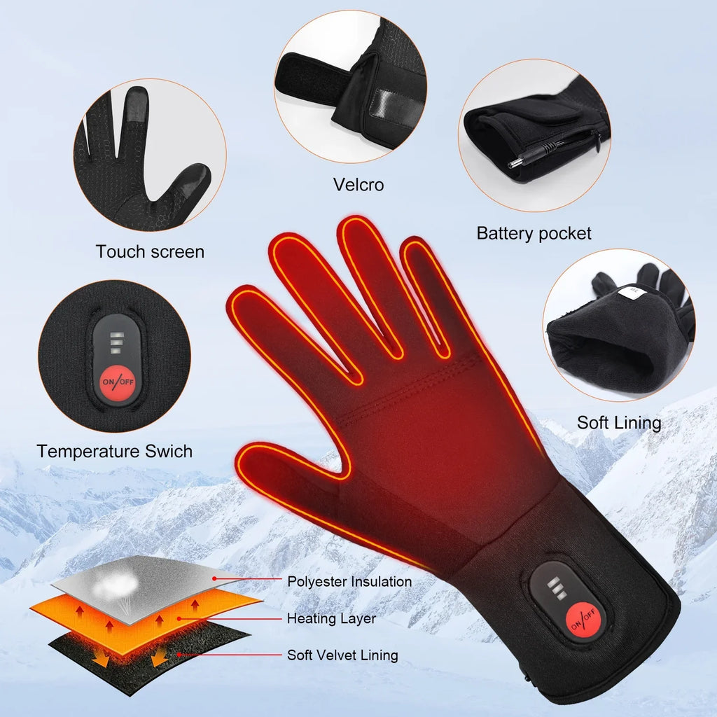 Touch Liners Heated Gloves for Men/Women, Hand Warmer Rechargeable Electric Battery, Ski, Snowboarding, Hiking, Cycling and Hunting Glove.