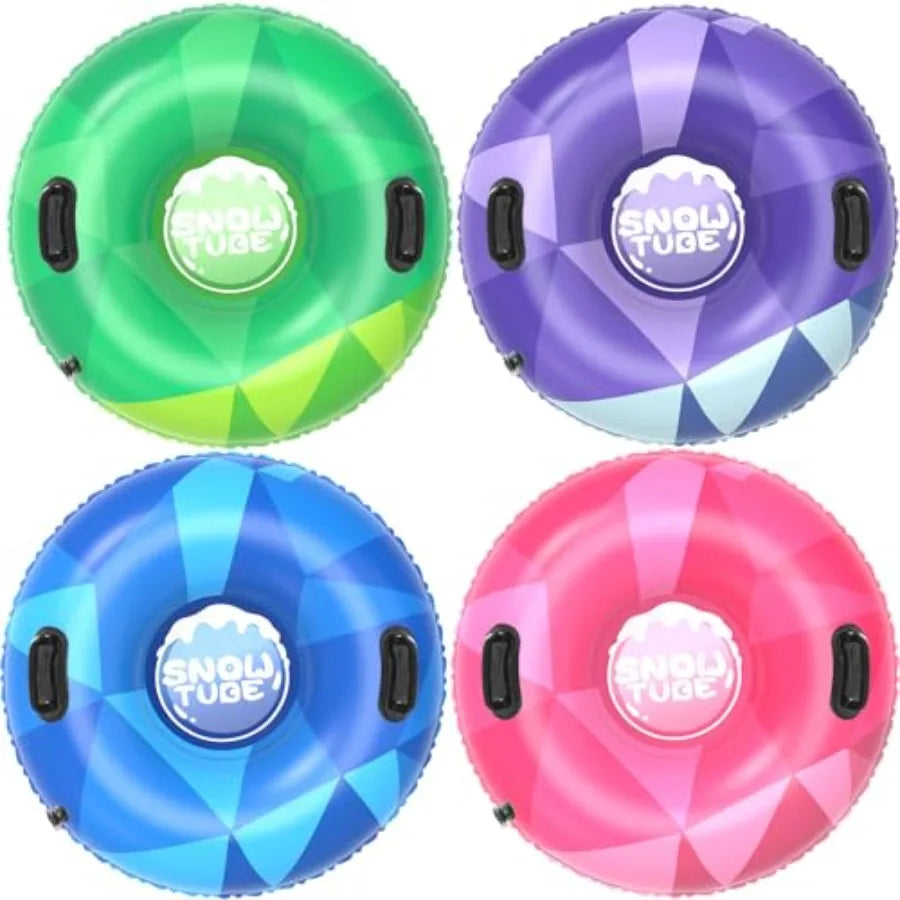 4 Pack Snow Tubes, Snow Sled for Adults, Cold-Resistant, Inflatable Snow Tube, Thickened Heavy Duty Sleds w/Handle for Winter  Sledding.