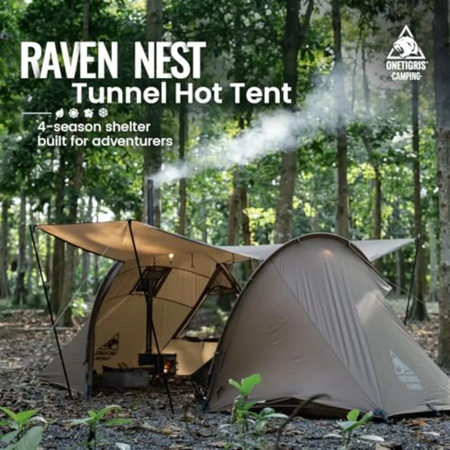 Hot Tent w/Stove Jack, Spacious Waterproof 2 Person Tunnel Camping Tent