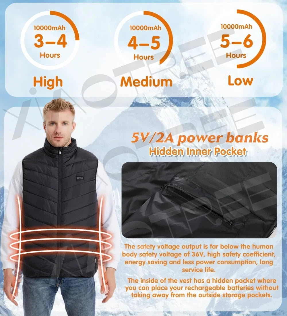Heated Vest Men Jacket Heated Winter Women's Electric USB Heater Camping Jacket Man Thermal Vest Body Warmer Coat 6XL