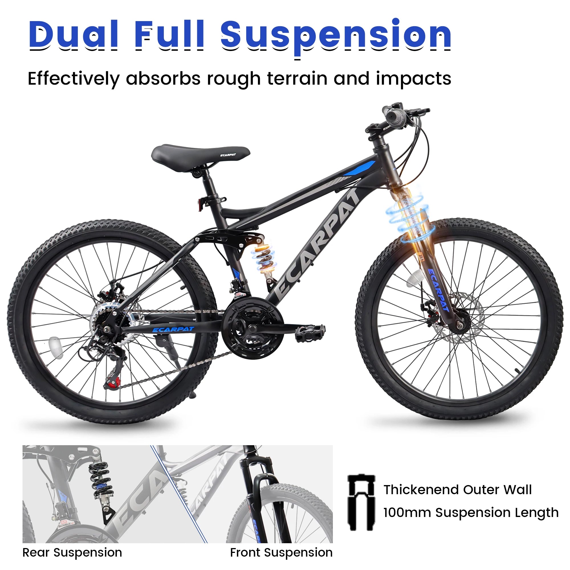 Dual Full Suspension Mountain Bike 24/26/27.5 Inch, Men's/Women/Teenagers, Boy/Girl Mountain Bike, 21-Speed Disc Bicycles
