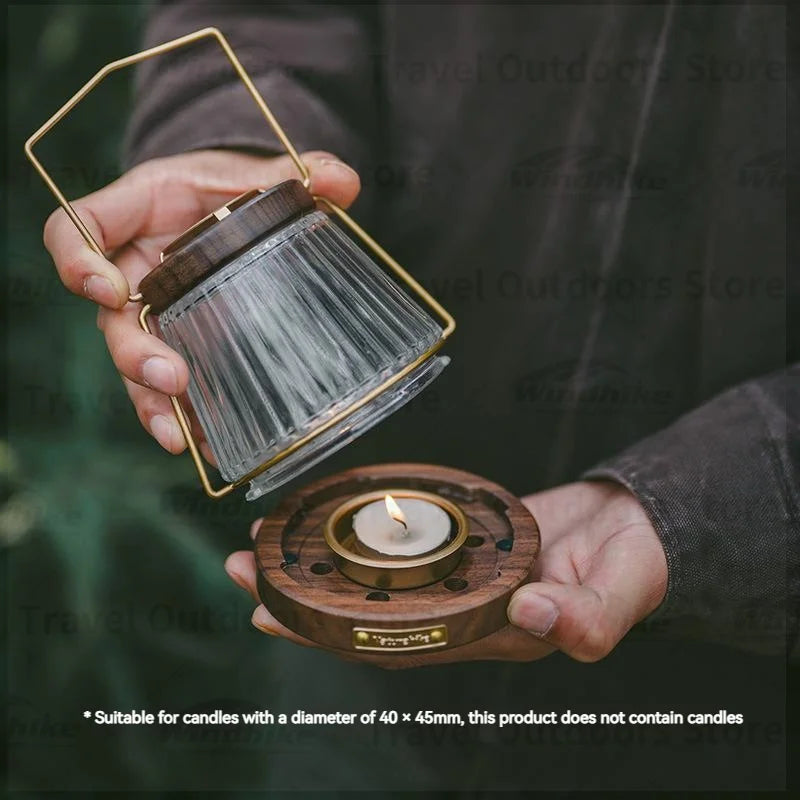 Candle Lantern, Walnut Outdoor Portable Camping Accessories, Novelty Camp Supplies, Ambient Lighting Camping Light.