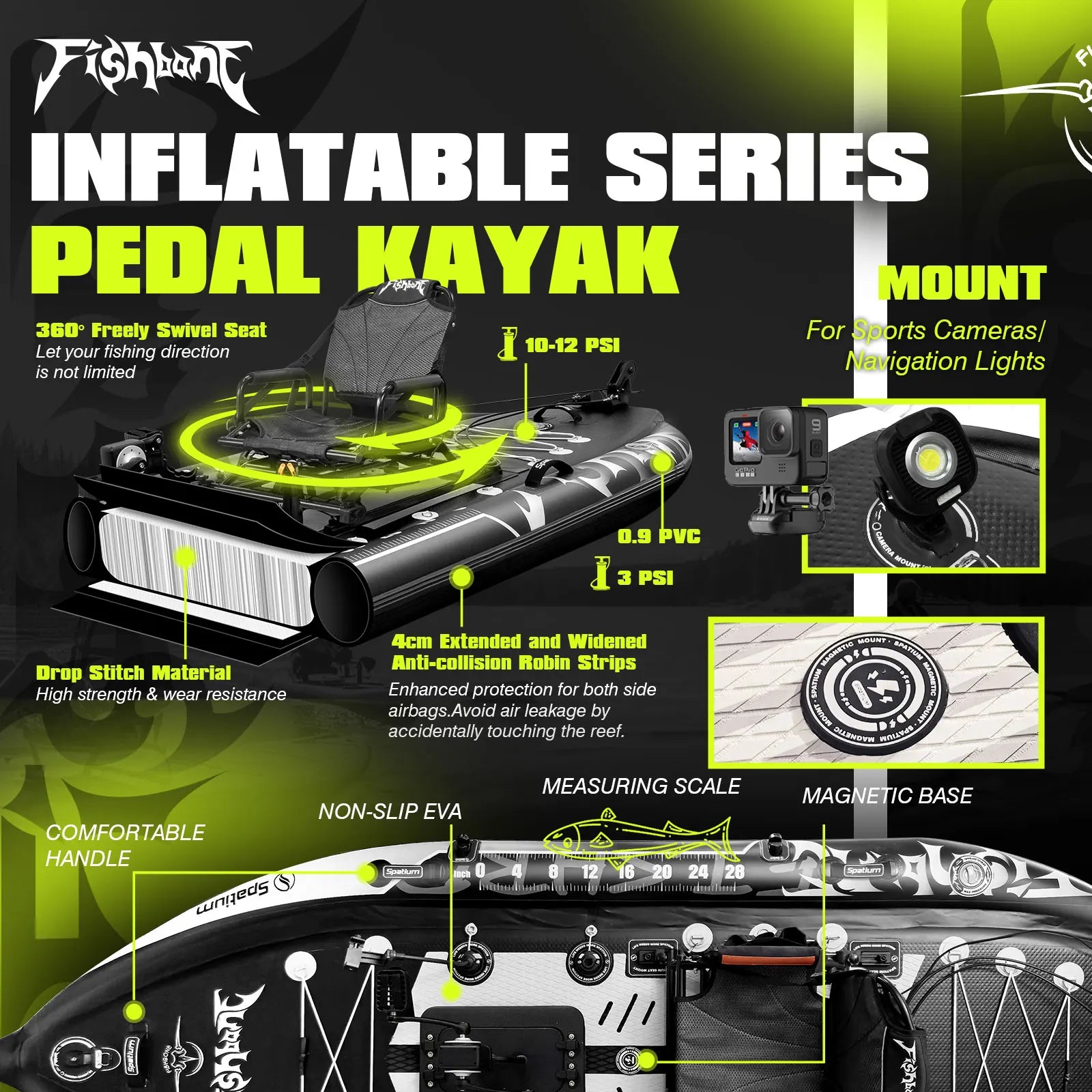 Fishing Kayak Boat Pedal Drive Sit on Top Pedal Drive Kayak Power System Orientation System, 11'*48"*6",Capacity 660LBS