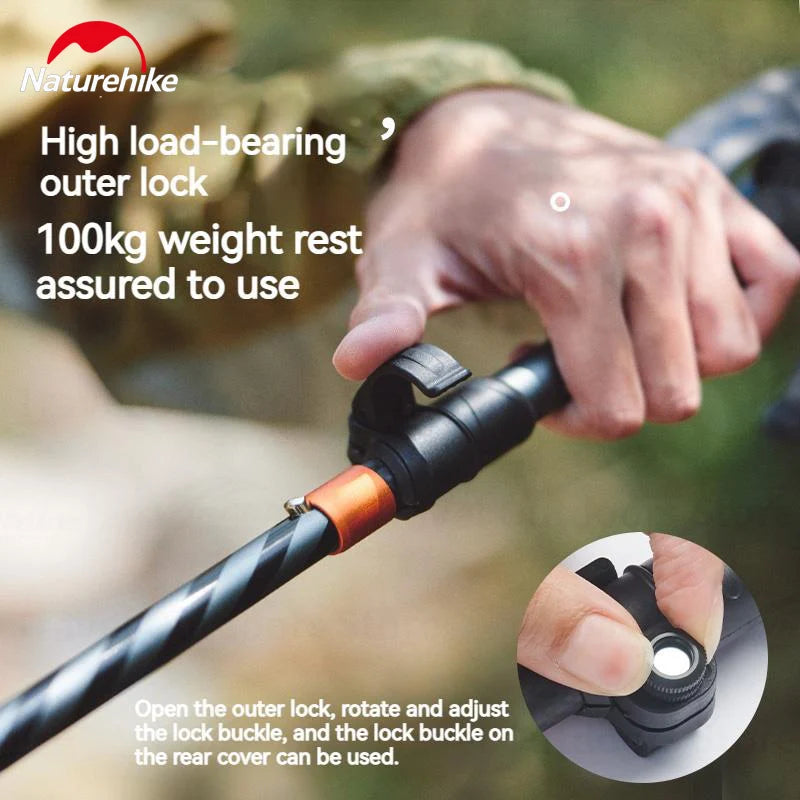 Nature Hike Outdoor Climbing Pole 5-Section Carbon Fiber Aluminum Alloy Ultralight Trekking Sticks Walking Stick Camping Supplies