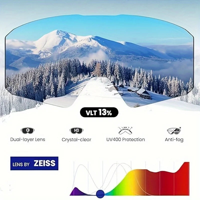 Falcon Ski Goggles Lens by ZEISS, OTG Snowboard Goggles Anti-fog, Magnetic Interchangeable Lens, Snow Goggles