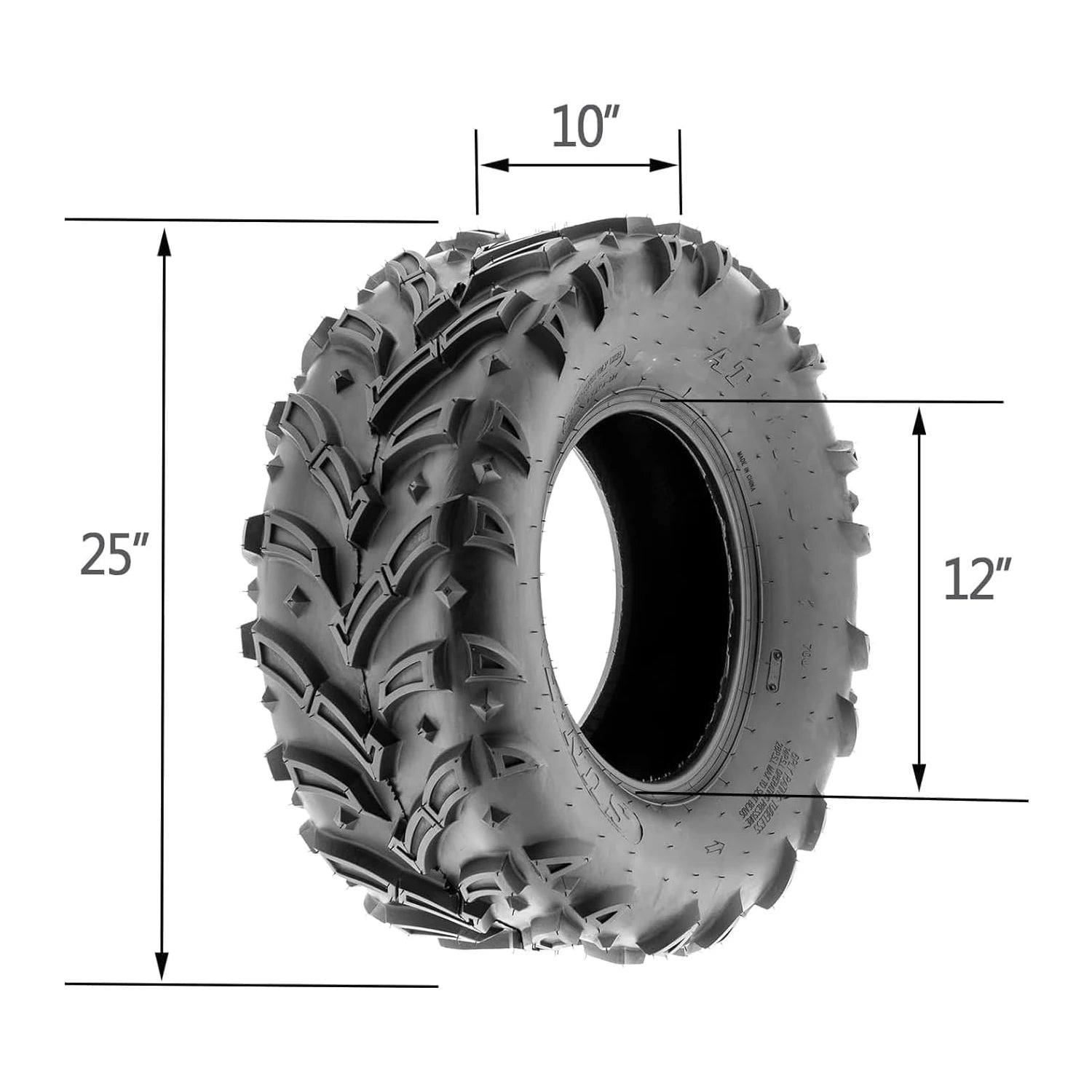 2 Sets ATV/UTV Tires, 25x10-12, Sport Front UTV Tire, All Terrain, Mud Trail Tires, Mud, Sand, Snow and Rock Tires.