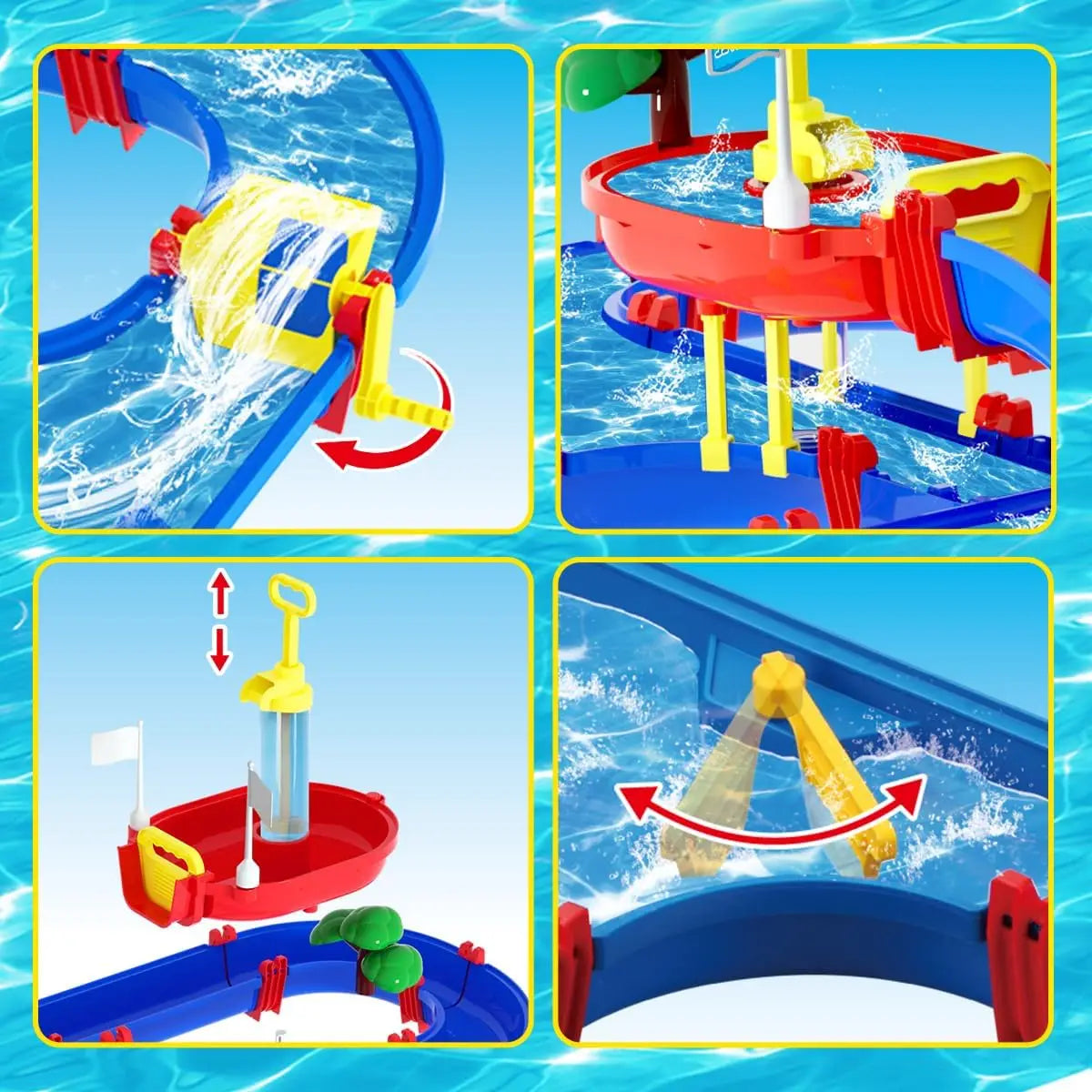 Summer Outdoor Kids Water Table 2-Tier Toddlers Water Table Playset Pool Waterway Toy with Pump Outside Activity Kids Fun