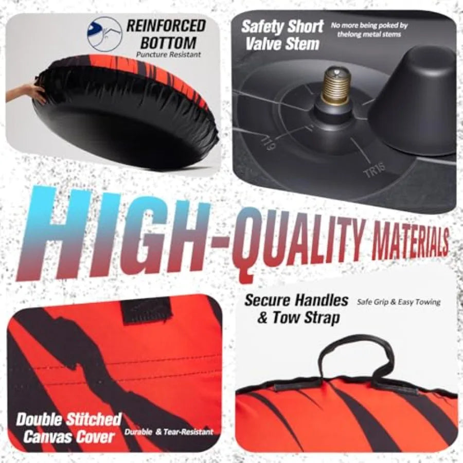 45'' Rubber Snow Tubes with Commercial Grade Canvas Cover for Kids & Adults, Inflatable Heavy Duty Snow Sled Thickened Hard Bottom.