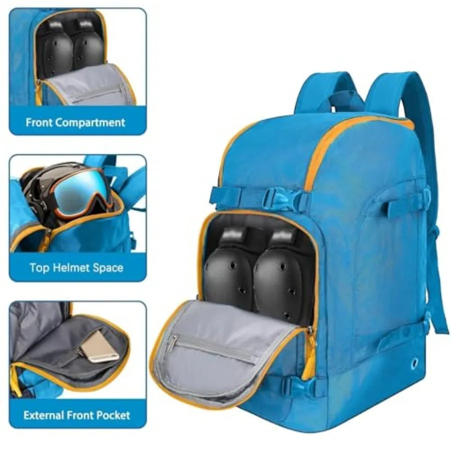 Ski Boot Bag Backpack - 50L Snowboard Boot Bag for Air Travel for Snow Boots Ski Helmet Gloves Goggles Skiing Gear