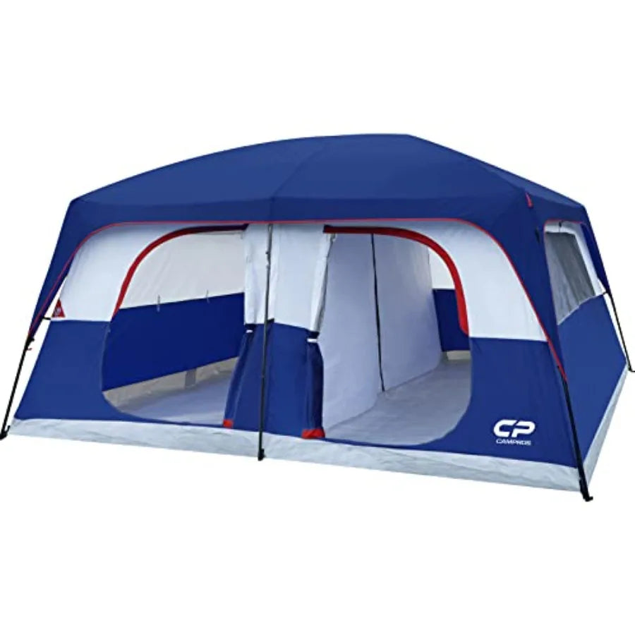 12 Person Cabin Tent 2 Room Extra Large Straight Wall Camping Tents Waterproof Windproof with Top Rainfly 6 Large Mesh Windows