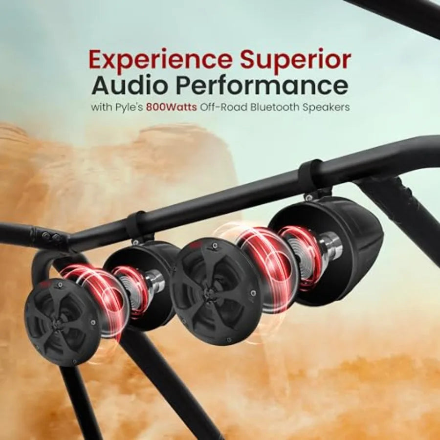 4 Off-Road Bluetooth/Waterproof Speakers with 800W Peak Power Amplified Speaker System Designed for ATV, UTV, Golf Cart, Boat and RV.