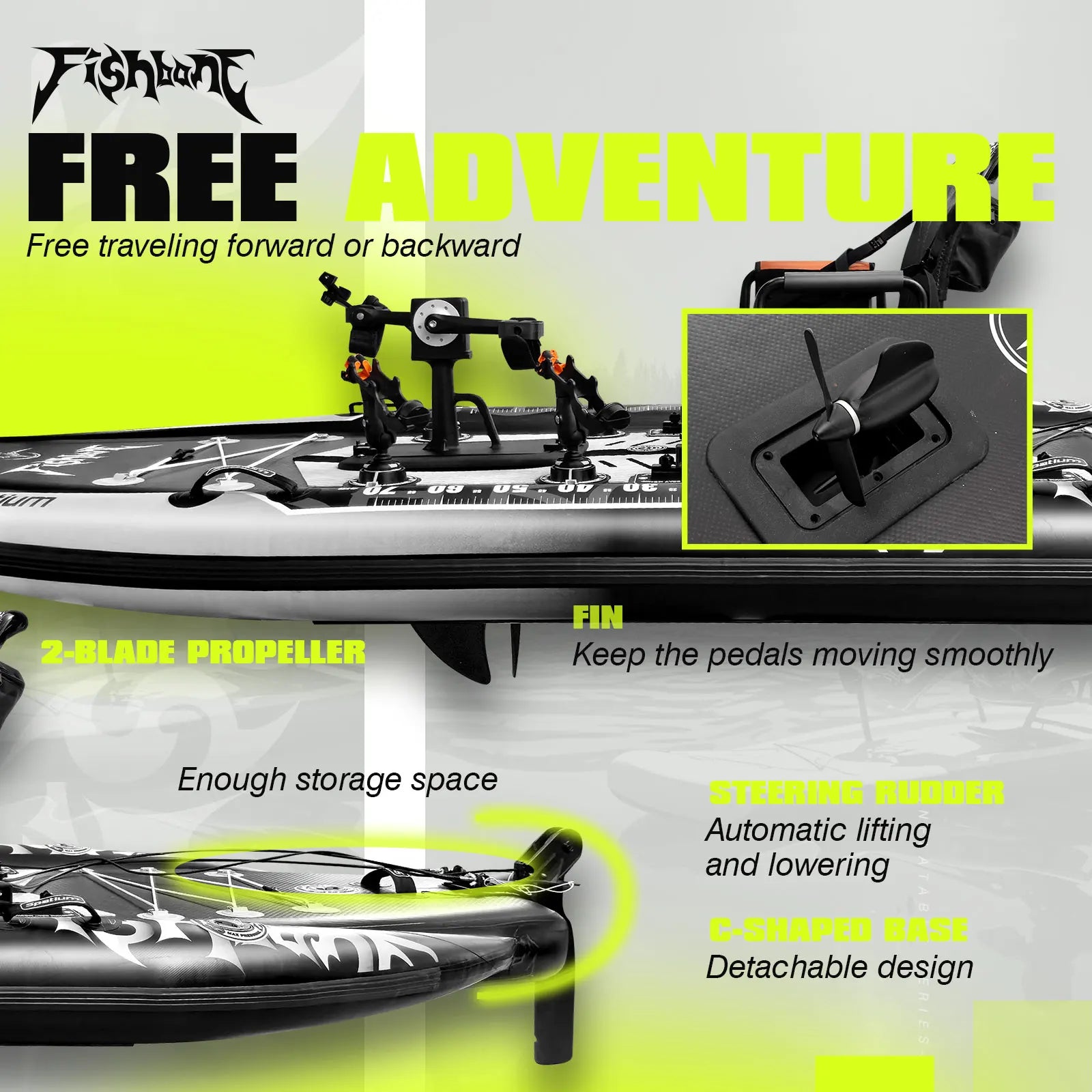 Fishing Kayak Boat Pedal Drive Sit on Top Pedal Drive Kayak Power System Orientation System, 11'*48"*6",Capacity 660LBS