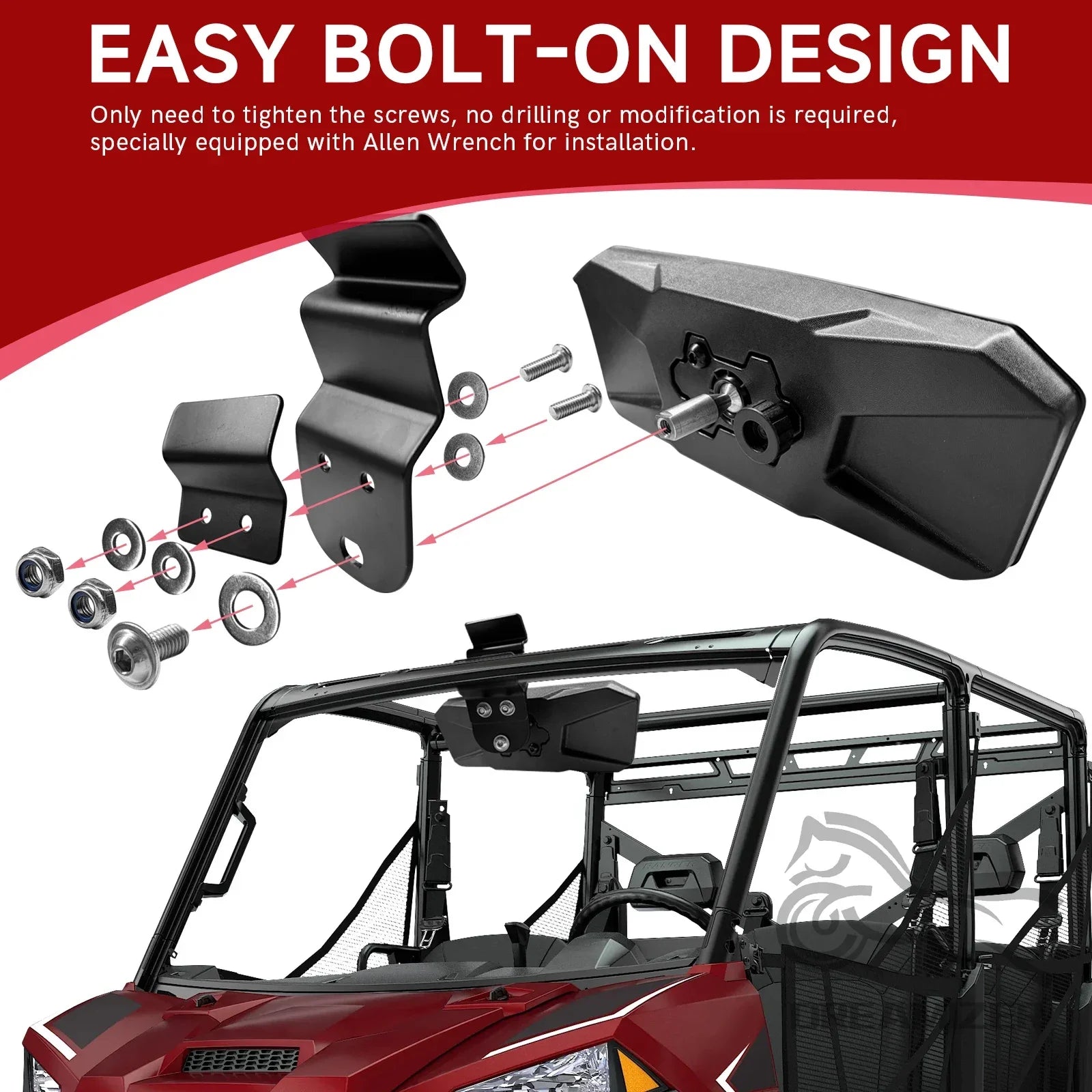 UTV  RView Mirror Off-road For 2015-2023 Polaris Ranger 570 900 1000 Crew XP 1000 Crew Can Am Defender Accessories 360°