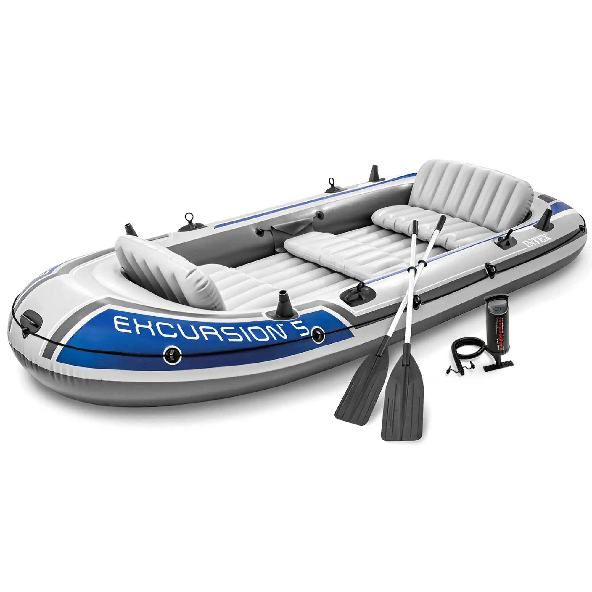 Intex 68324EP Excursion 4 Inflatable Boat Set: Includes Deluxe 54in Boat Oars and High-Output Pump – Adjustable Seats