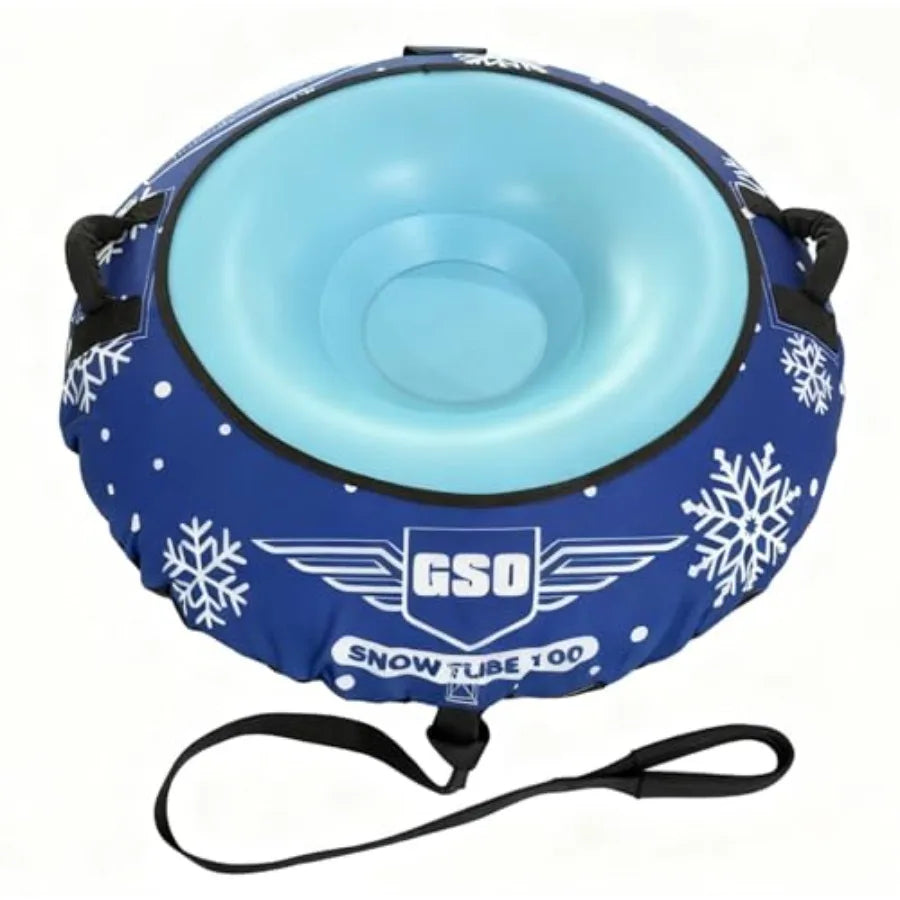 44in Heavy-Duty Inflatable Snow Tube for Adults & Kids, Winter Snow Sled with Premium Canvas Cover, Smooth Bottom, Cold-Resistant.