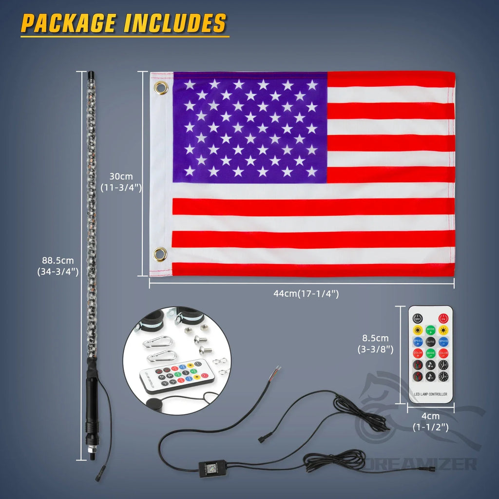 3FT LED Whip Light With App Remote Control, Spiral RGB Chasing Music Whip Light for UTV ATV RZR Can-Am SXS Polaris Offroad Truck