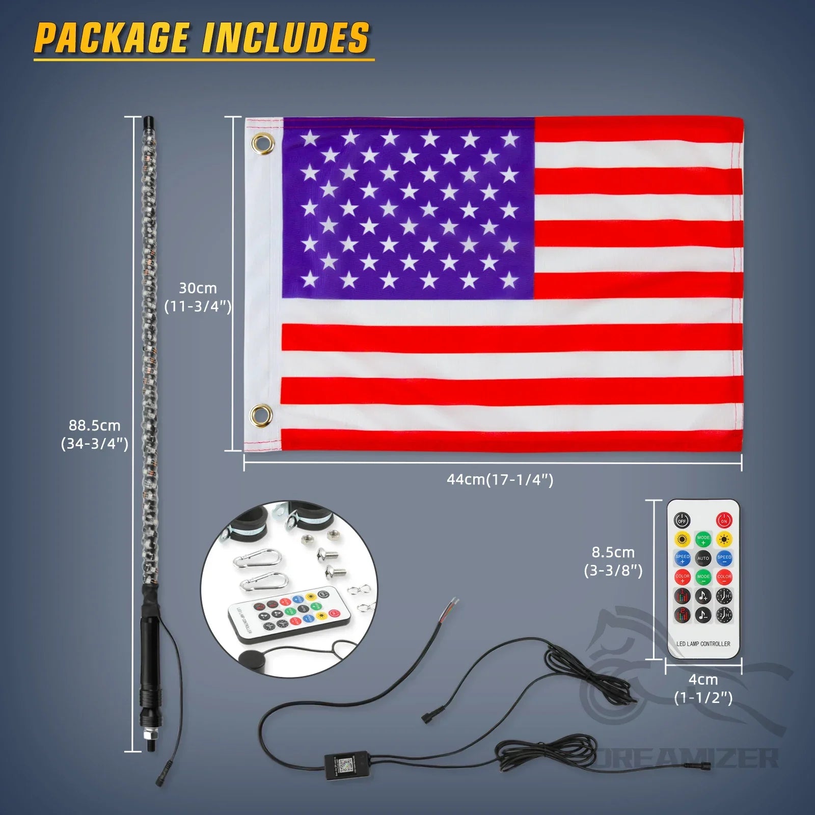 3FT LED Whip Light With App Remote Control, Spiral RGB Chasing Music Whip Light for UTV ATV RZR Can-Am SXS Polaris Offroad Truck