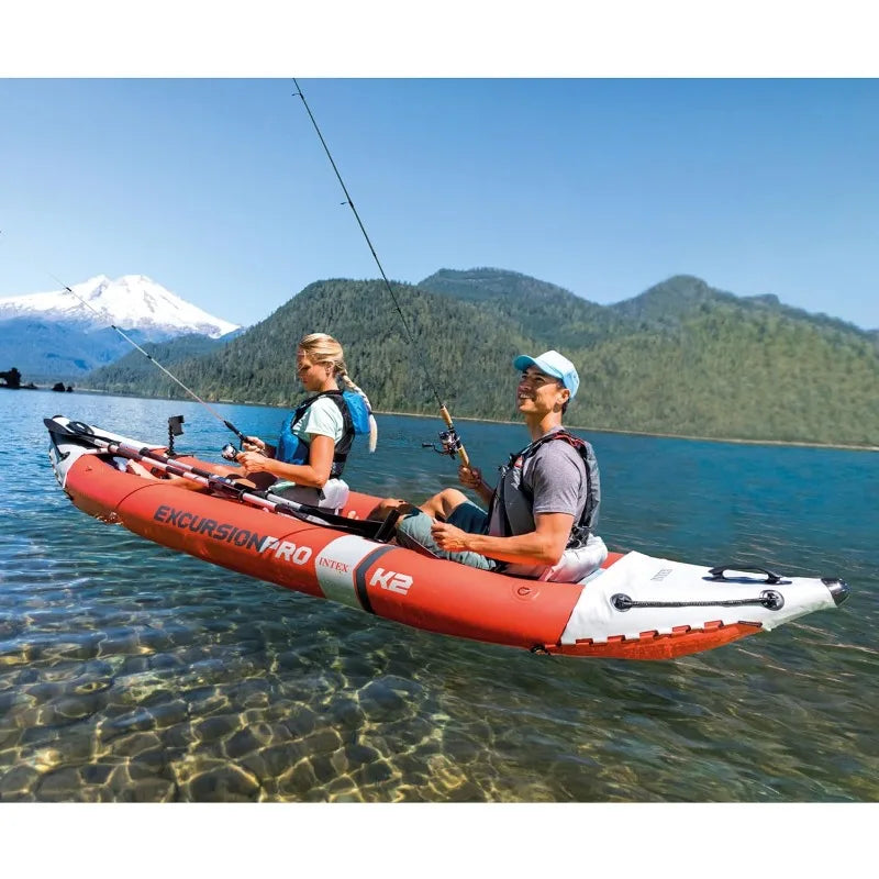 68309EP Excursion Pro K2 Inflatable Kayak Set: Includes Deluxe 86in Kayak Paddles and High-Output Pump – Super Tough PVC