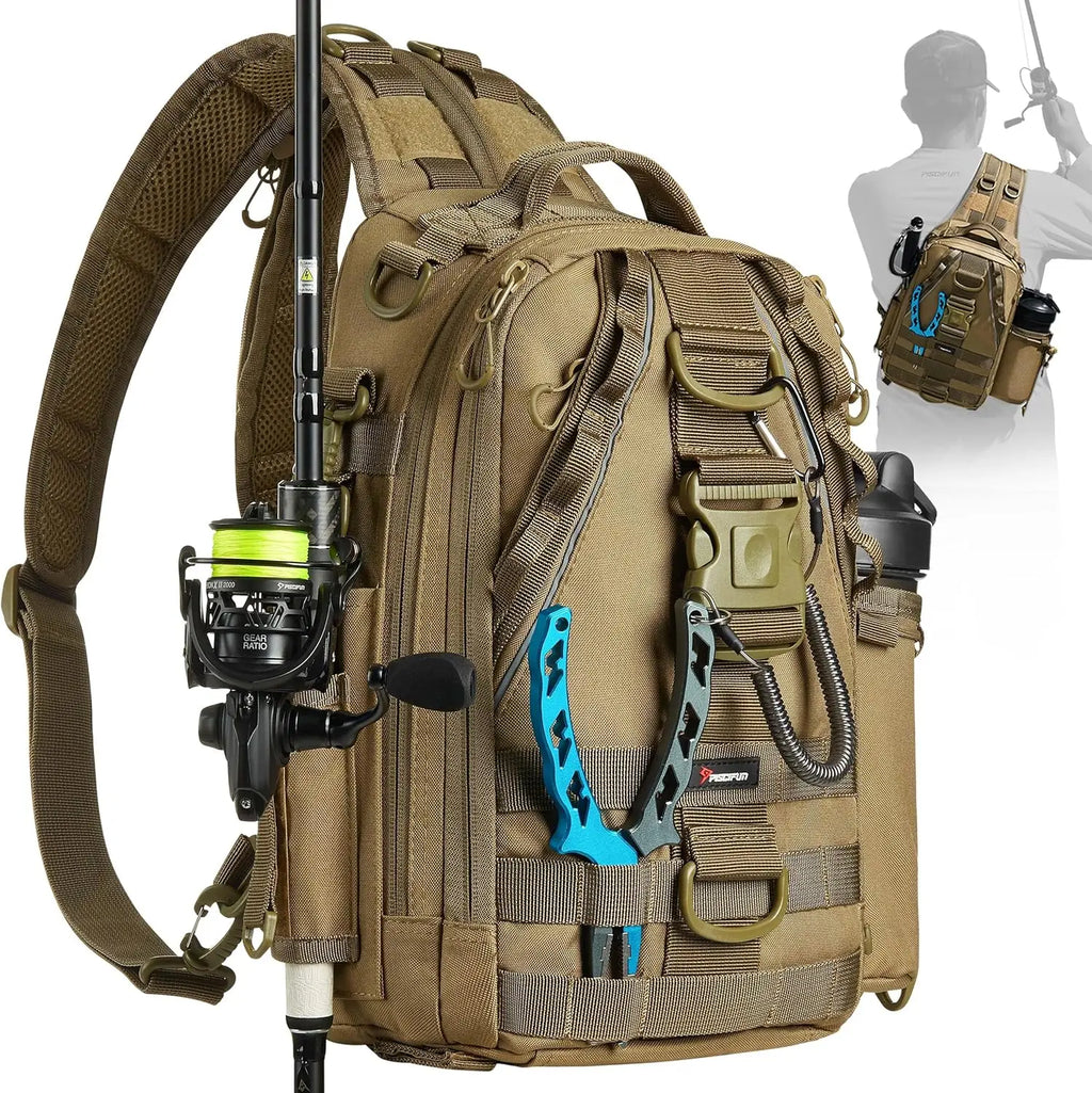 Fishing/Tackle Backpack w/Rod & Gear Holder, Lightweight, Water-Resistant