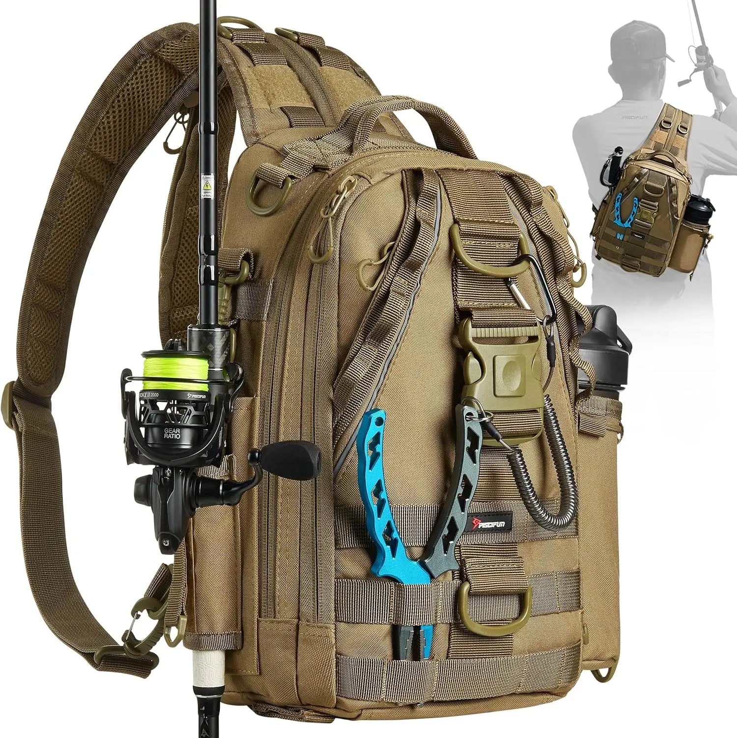 Fishing/Tackle Backpack w/Rod & Gear Holder, Lightweight, Water-Resistant