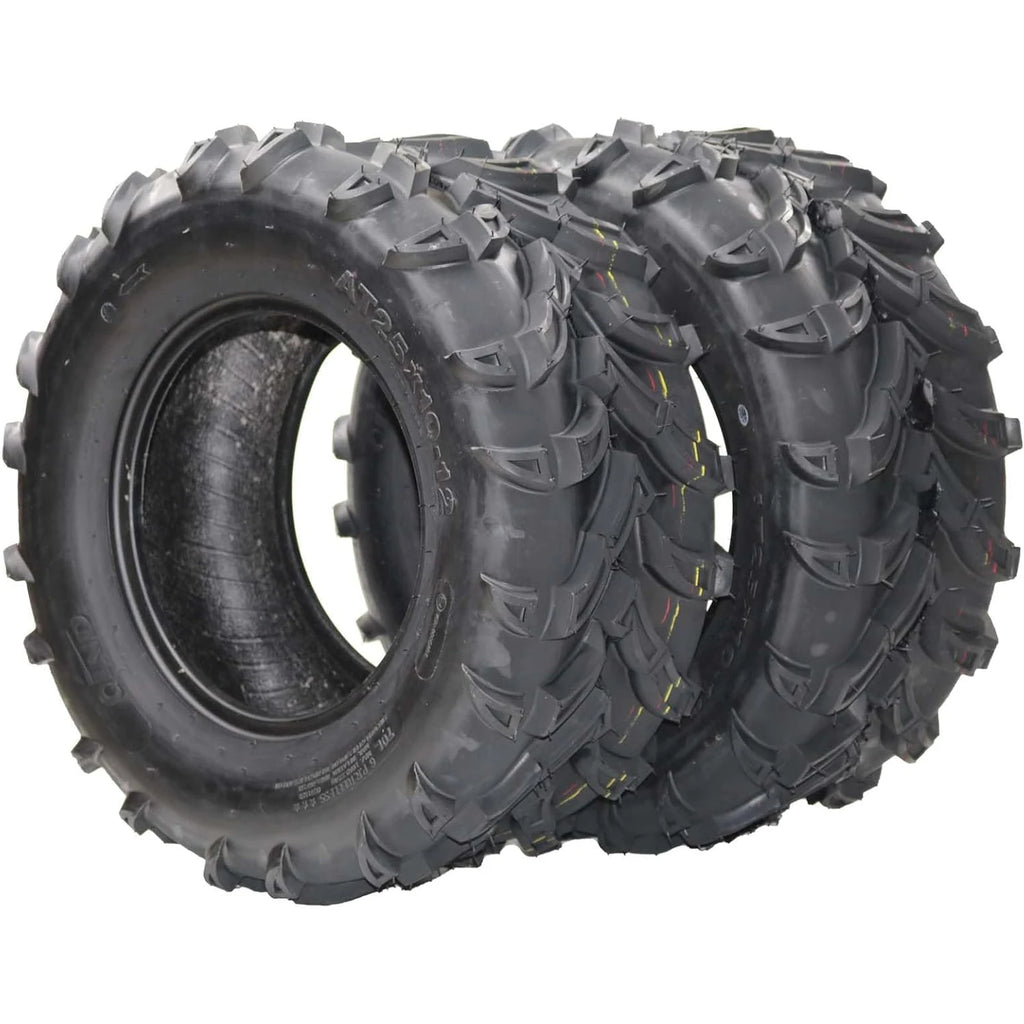 2 Sets ATV/UTV Tires, 25x10-12, Sport Front UTV Tire, All Terrain, Mud Trail Tires, Mud, Sand, Snow and Rock Tires.
