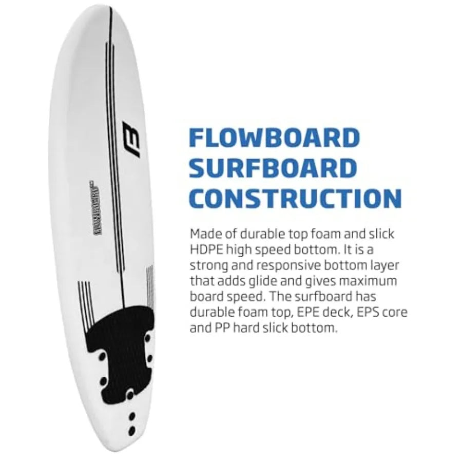 Surfboard Softboard Foam - Include (3) Fins 6’ Foot Leash and (2) Wood Stringers Inside Board Availalable in 6' and 7' Short Boa