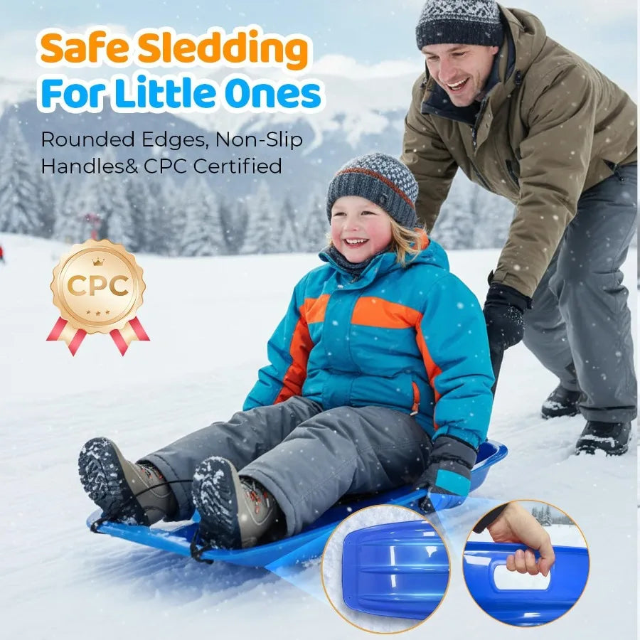Snow Sled for 35 Cold-Resistant Anti-lateral Drift with Rope One Handle per Side Fast Stable Stackable Easy to Carry Toboggan S