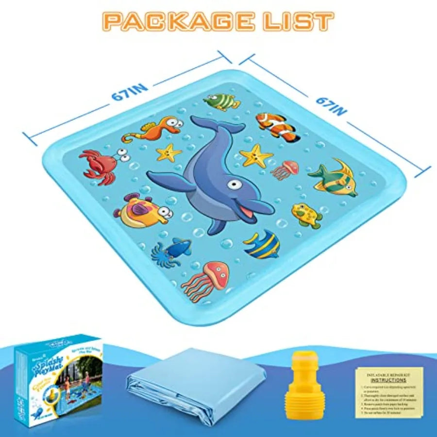Outdoor Splash Pad for Toddlers 67 Inflatable Wading Pool Water Toy in Blue for Ages 3-9 Years Old Summer Fun Gift for Backyard