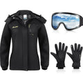 Women's Waterproof Ski Jacket Winter Snow Coat Mountain Windbreaker Jacket with Ski Goggles Winter Gloves Waterproof
