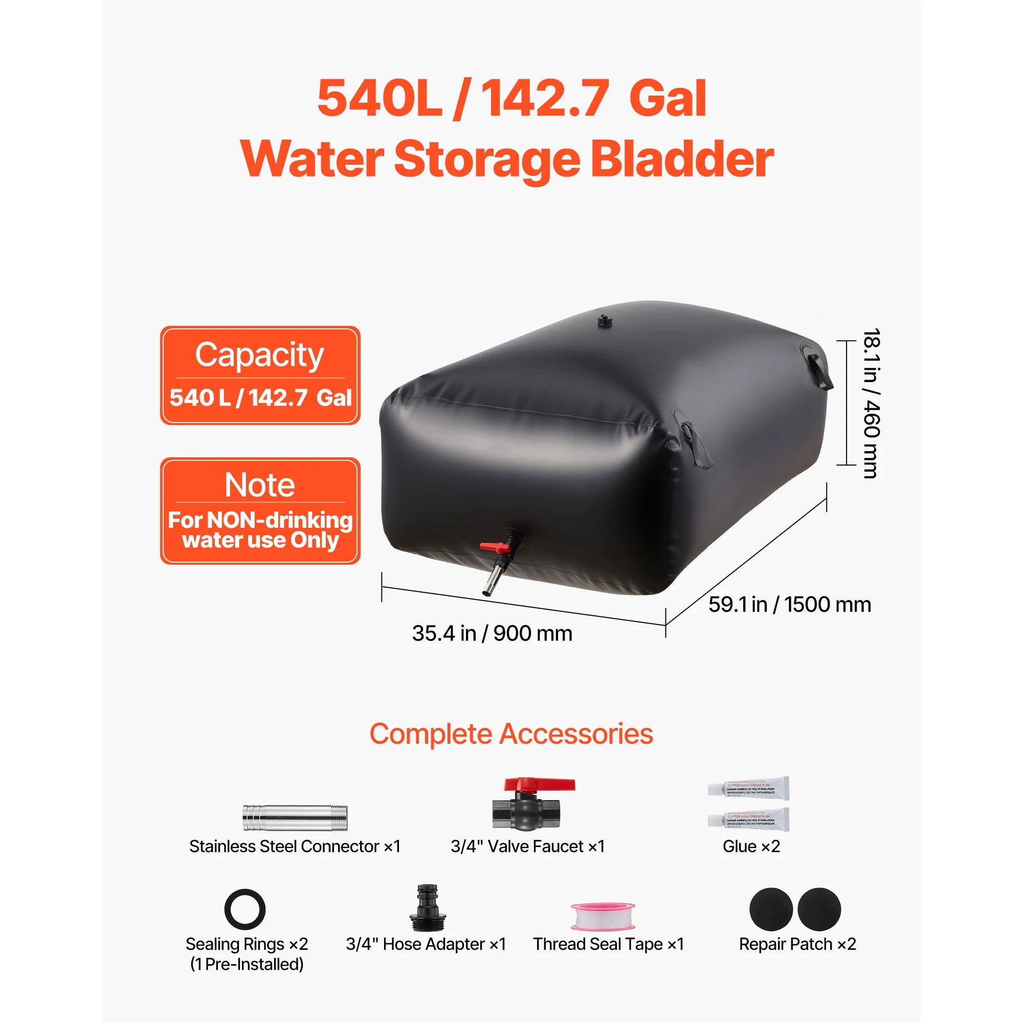 Water Storage Bladder, TPU Soft Water Bag Portable & Collapsible Water Storage Container, Outdoor Irrigation