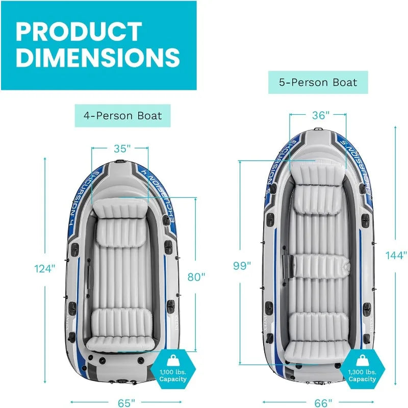 Intex 68324EP Excursion 4 Inflatable Boat Set: Includes Deluxe 54in Boat Oars and High-Output Pump – Adjustable Seats
